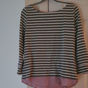Market & Spruce Gray and Pink Striped Long Sleeve Top
